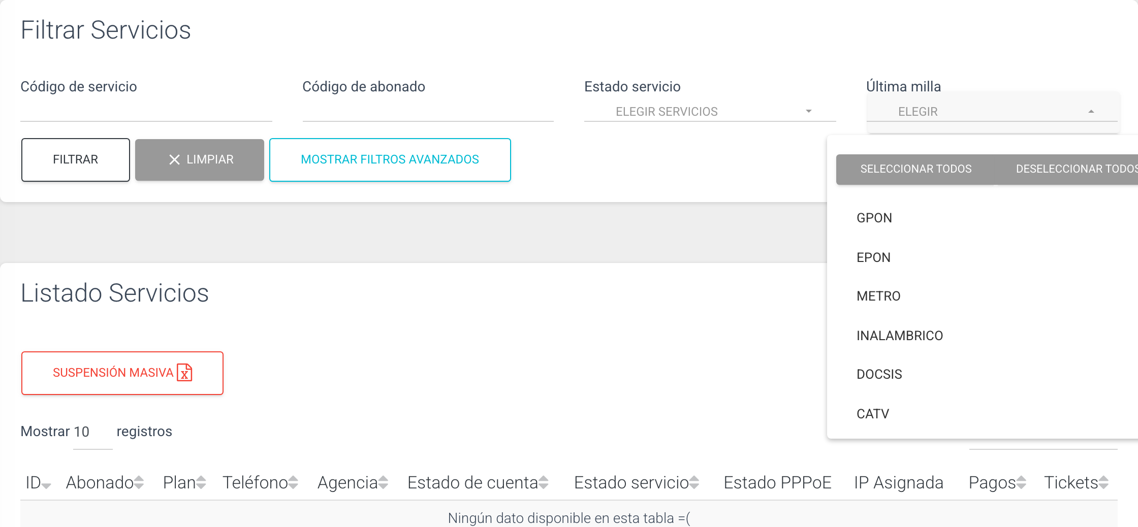 Filtro de última milla con las tecnologías disponibles